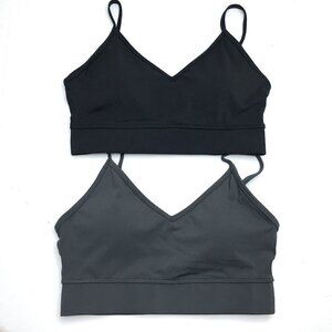 Zenana Set of 2 Sports Bras Grey Black Adjustable Straps Pullover Large